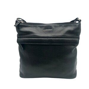 Jack Georges Voyager Black Pebbled Leather Zippered Crossbody Hobo Bag